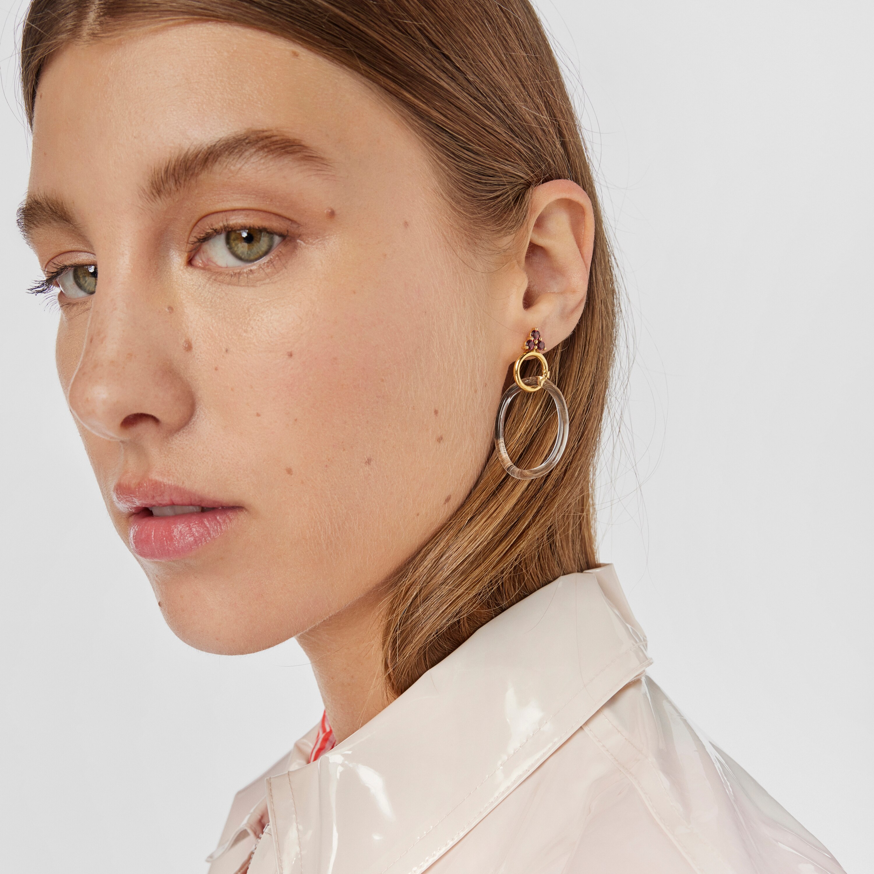 18K Solid Gold Luz Earrings with Rhodolite and Crystal
