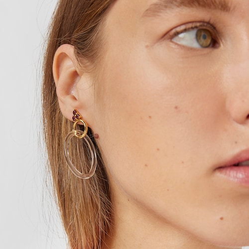 Gold Luz Earrings with Rhodolite and Crystal
