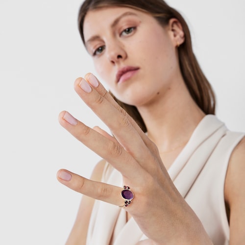 Anillo Luz de oro con amatista y rodolita