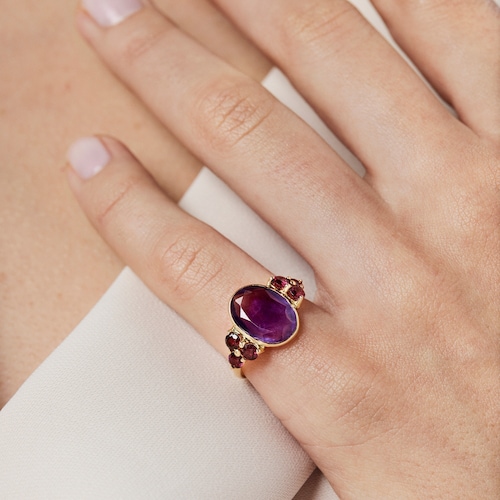 Anillo Luz de oro con amatista y rodolita