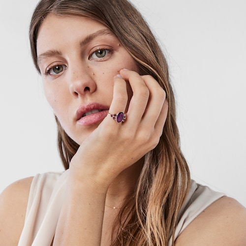 Anillo Luz de oro con amatista y rodolita