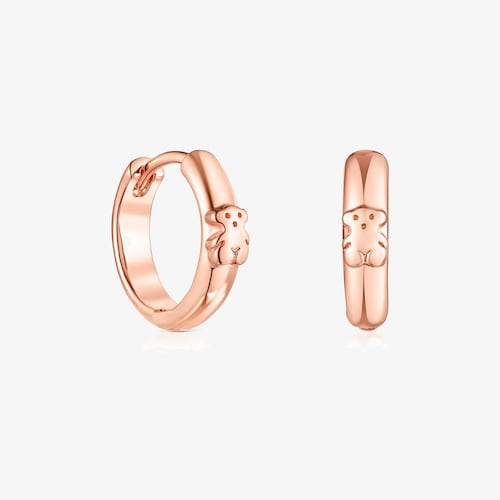 Aretes aro TOUS Basics oso con ba&ntilde;o de oro rosa 18 kt sobre plata