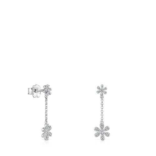 Short 18K White Gold and Diamonds Blume Earrings image number 0