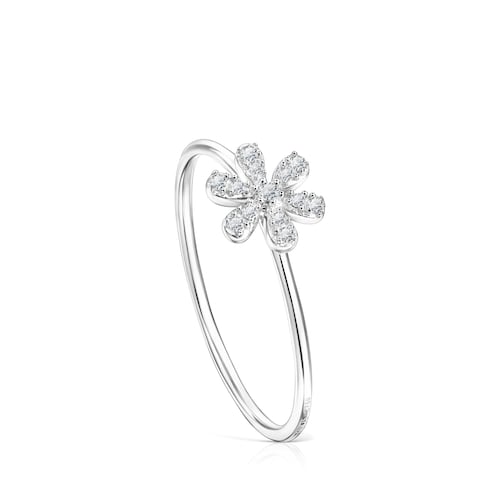 Ring Blume aus Wei&szlig;gold mit Diamanten image number 0