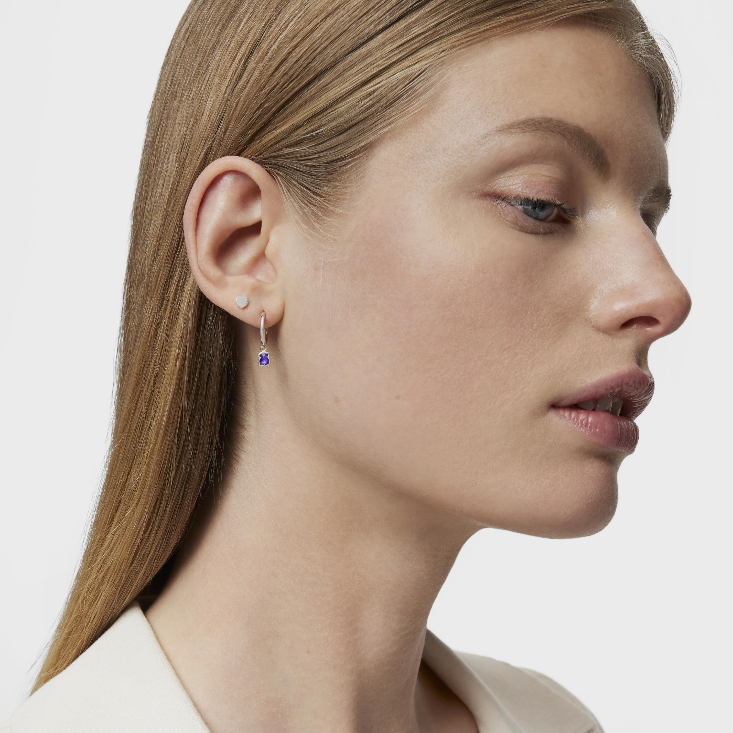 Silver and Amethyst Cool Color Earrings | TOUS
