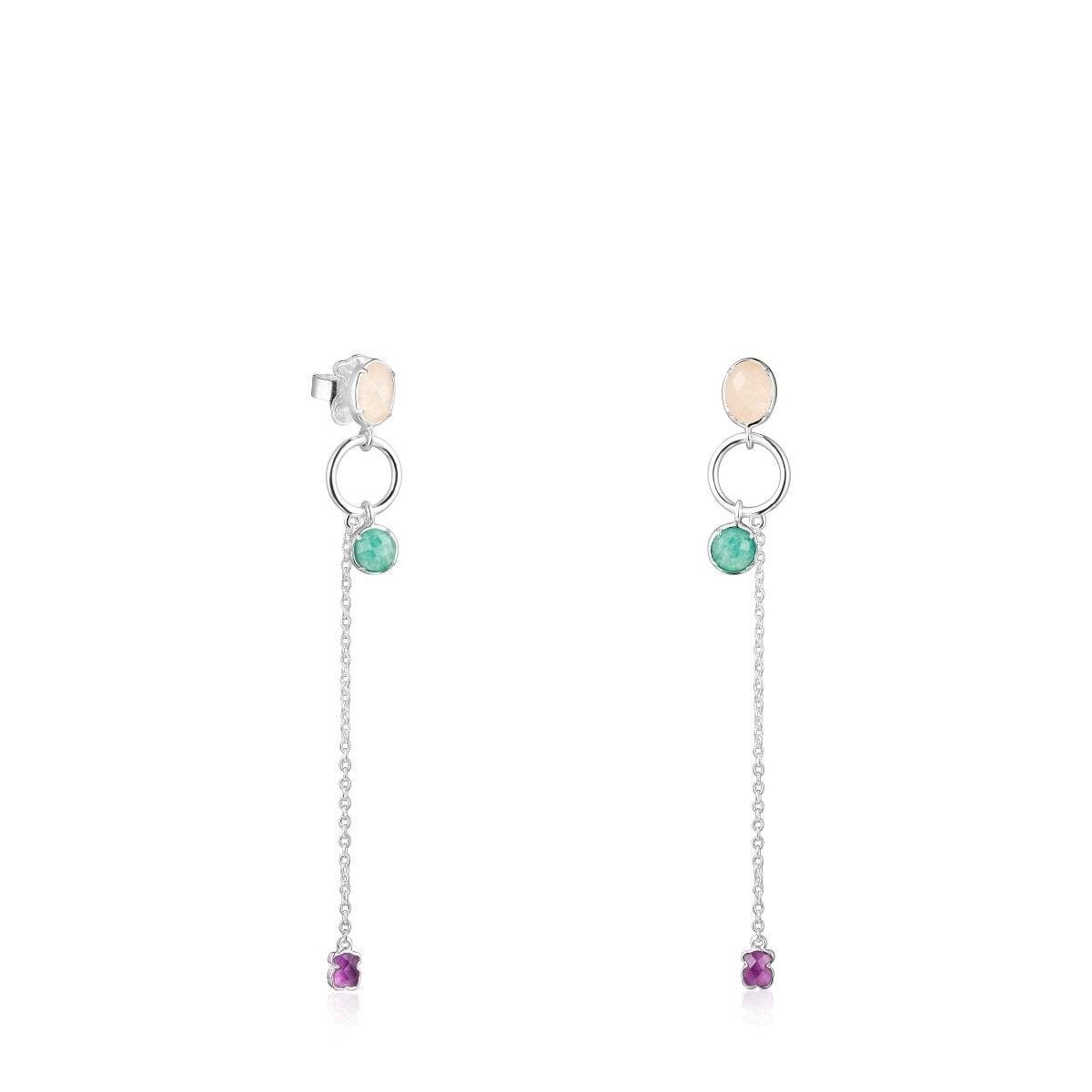 Tous - Pendientes Largos De Plata Y Gemas Cool Color - Plateado