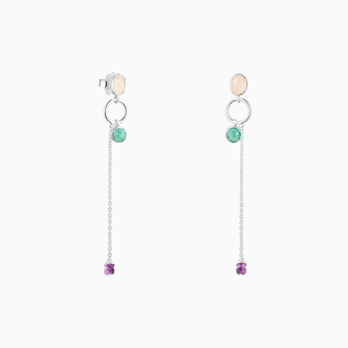 Pendientes largos de plata y gemas Cool Color