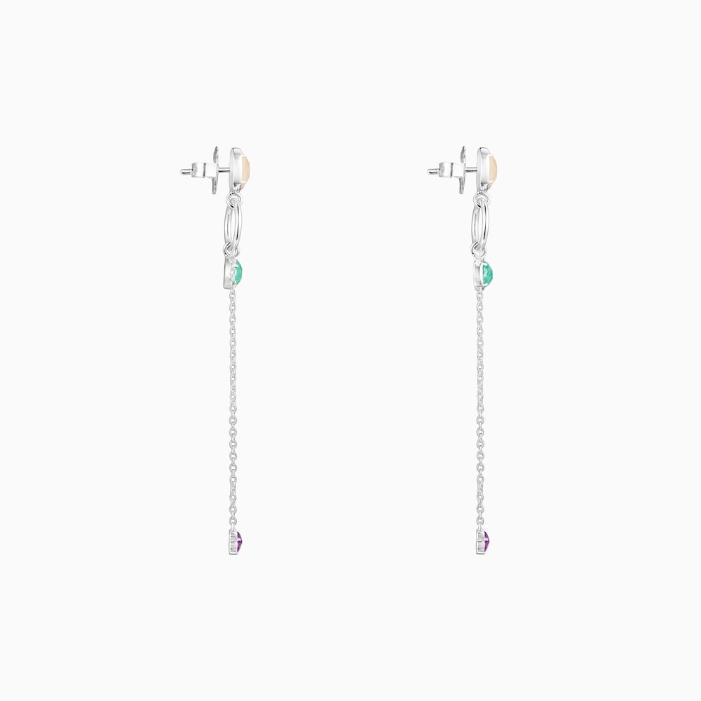 Pendientes largos de plata y gemas Cool Color