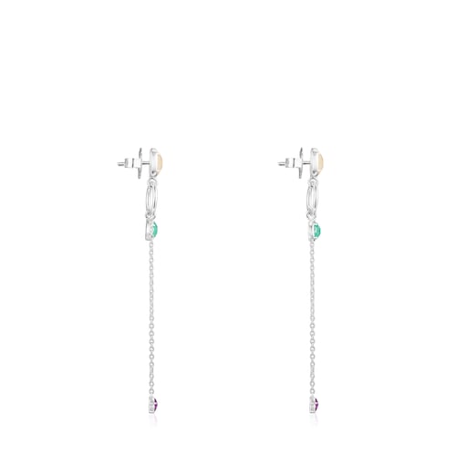 Pendientes largos de plata y gemas Cool Color