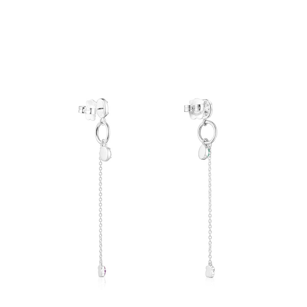 Pendientes largos de plata y gemas Cool Color