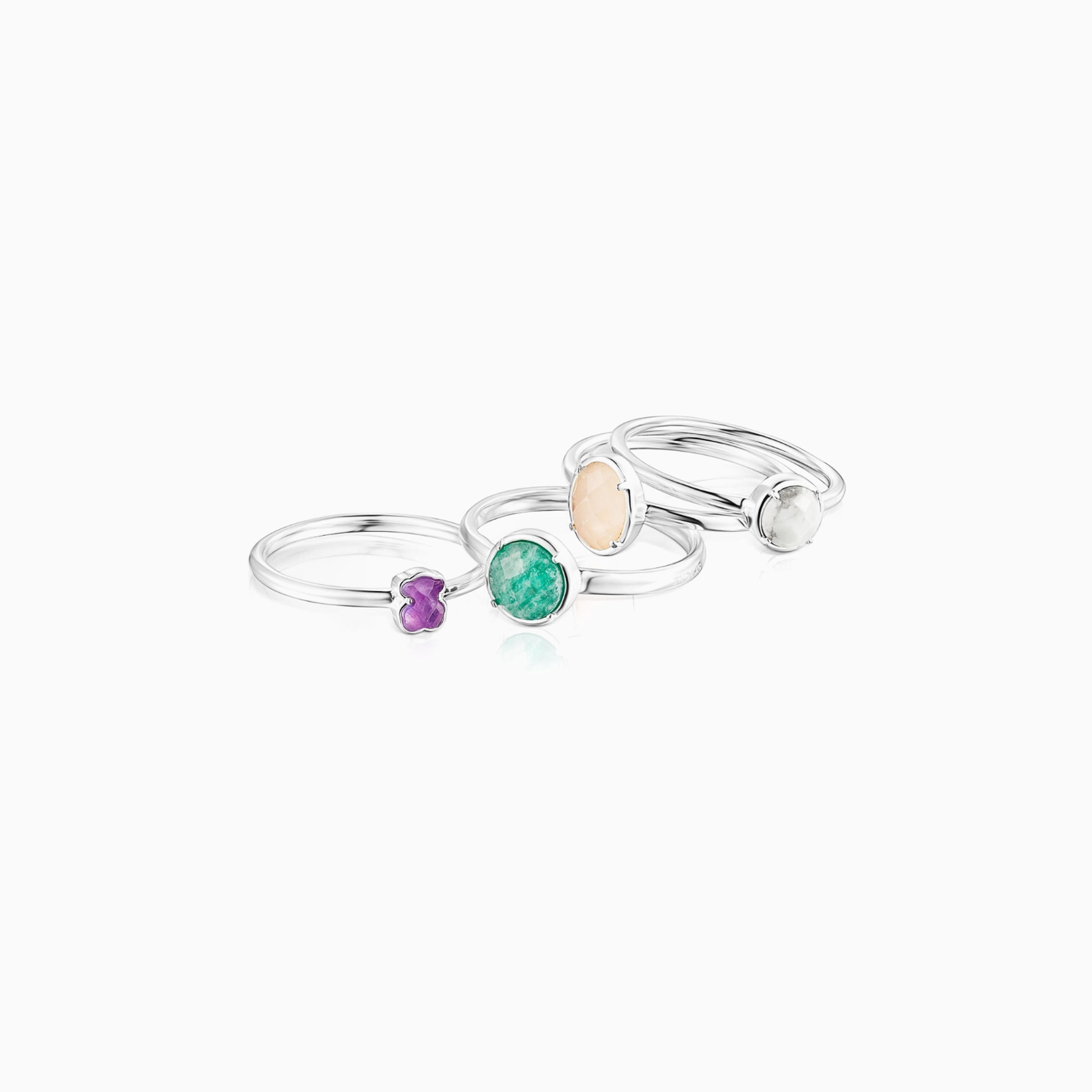 Pack of four Silver and Gemstones TOUS Cool Color Rings