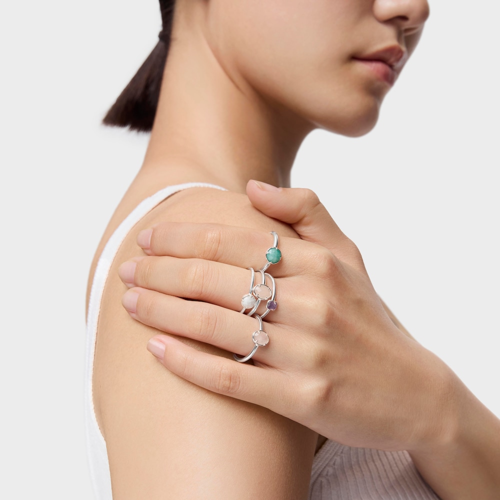 Pack de cuatro Anillos de plata y gemas Cool Color image number 4