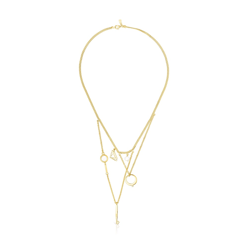 Collar Job cadenas con ba&ntilde;o de oro 18 kt sobre plata, topacio y perla