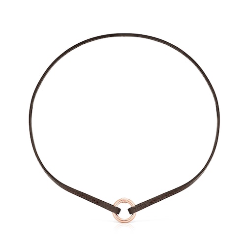 Pack Pulsera y Gargantilla de cuero marr&oacute;n Hold