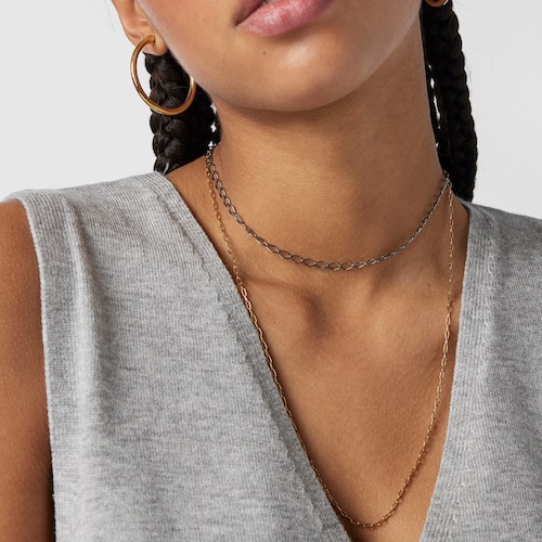 Gargantilla de plata dark silver con anillas, 35 cm Chain