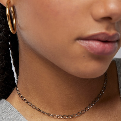 Gargantilla de plata dark silver con anillas, 35 cm Chain