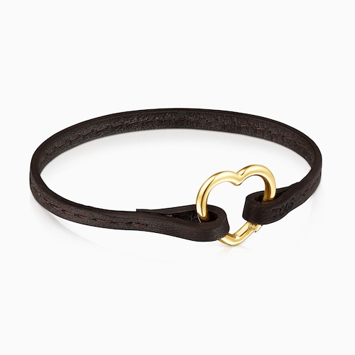 Hold - Bransoletka Tous z brązowej sk&oacute;ry z otwieraną złotą zawieszką w kształcie serca
