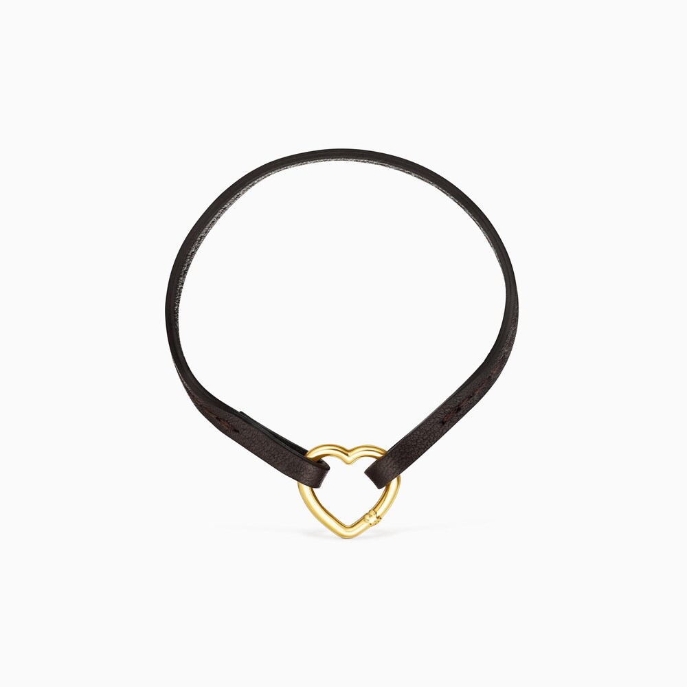Hold - Bransoletka Tous z brązowej sk&oacute;ry z otwieraną złotą zawieszką w kształcie serca