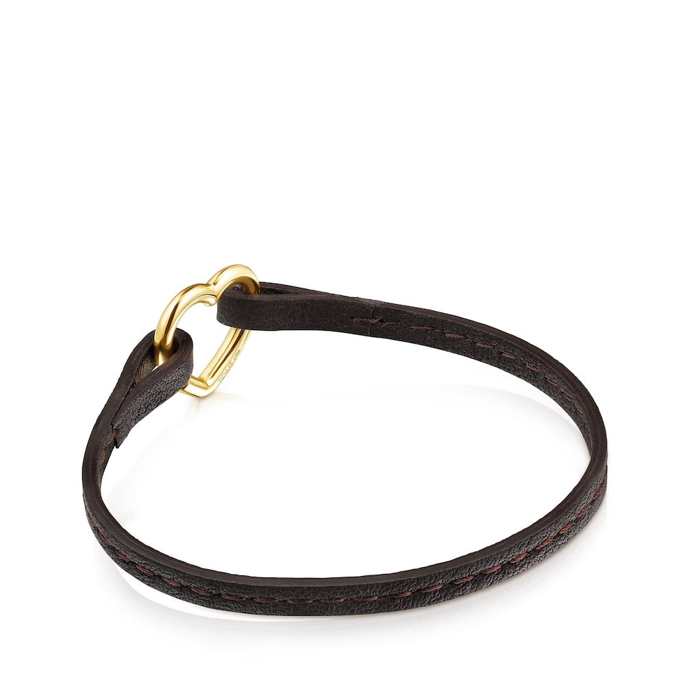 Hold - Bransoletka Tous z brązowej sk&oacute;ry z otwieraną złotą zawieszką w kształcie serca