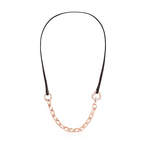 Set Hold Pulseira &ndash; Colar em Prata Vermeil rosa e Couro