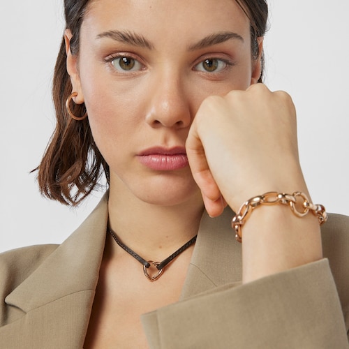 Set Hold Pulseira &ndash; Colar em Prata Vermeil rosa e Couro