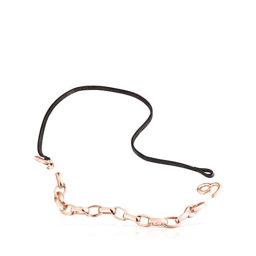 Set Hold Pulseira &ndash; Colar em Prata Vermeil rosa e Couro