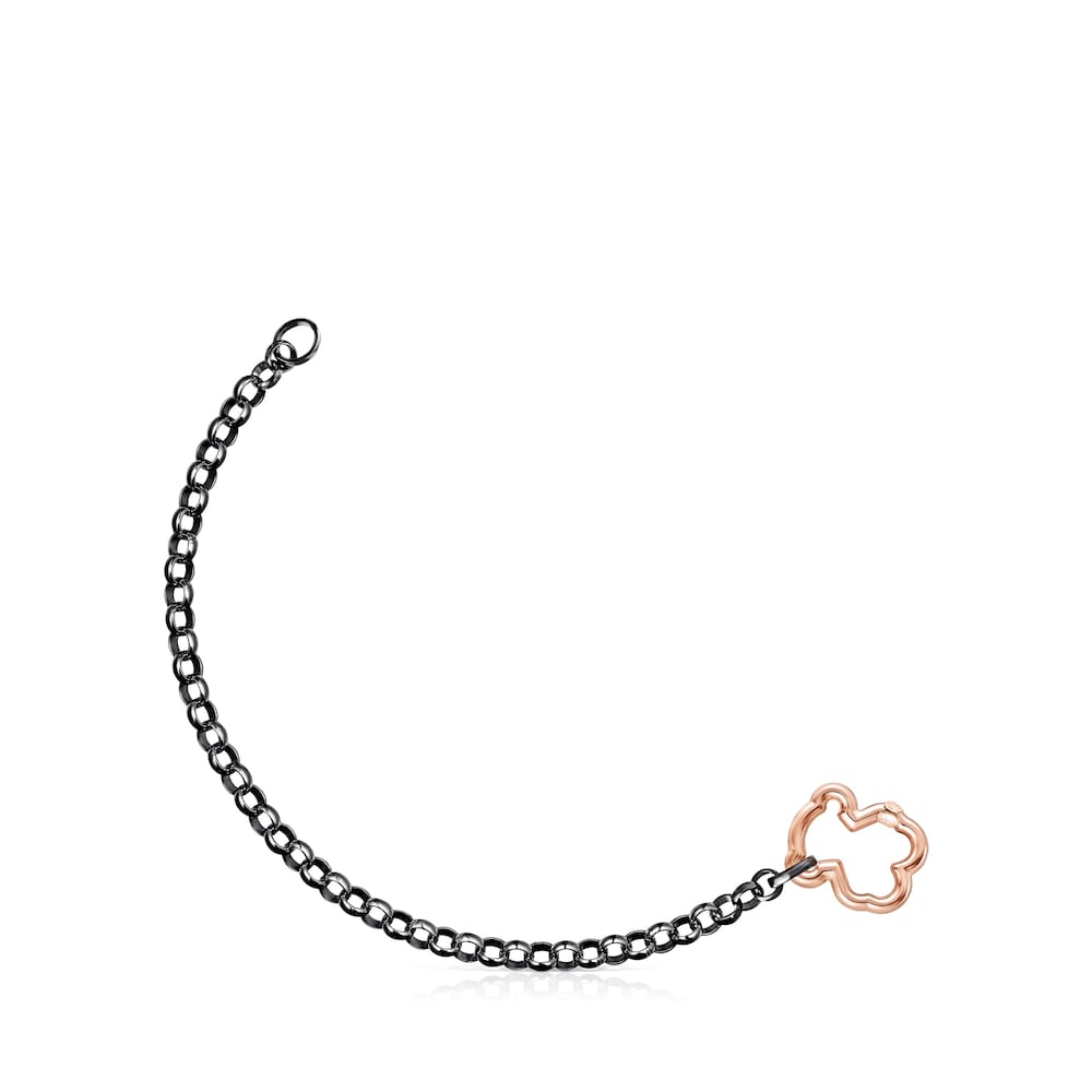Set Pulseras de plata dark silver, con baño de oro rosa 18 kt sobre plata y cuero Hold image number 0