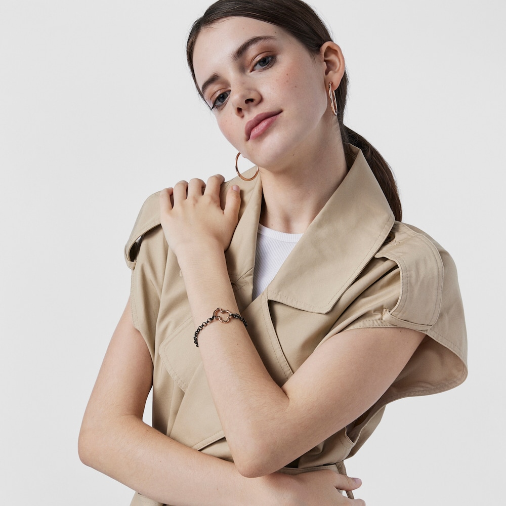 Set Hold Pulseras de Plata Dark Silver, ba&ntilde;o de oro rosa 18 kt sobre plata y Cuero