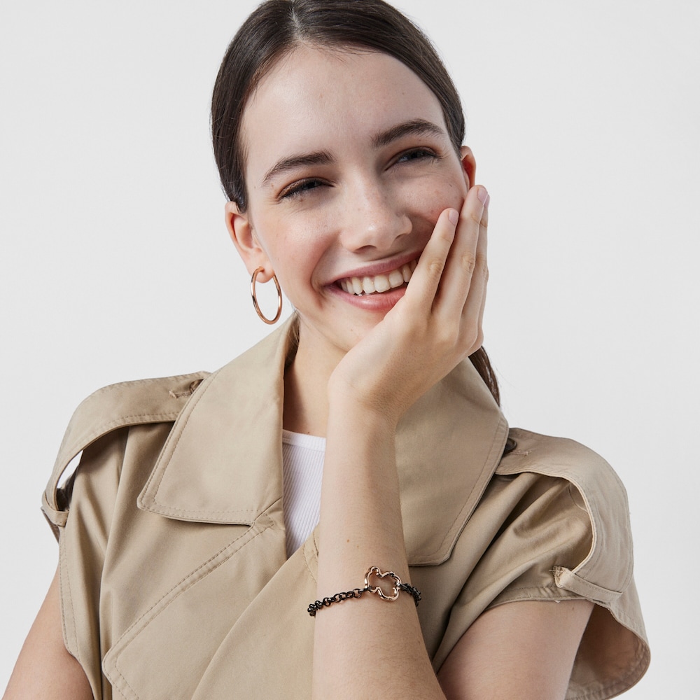 Set Hold Pulseras de Plata Dark Silver, ba&ntilde;o de oro rosa 18 kt sobre plata y Cuero