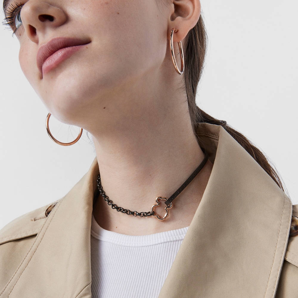 Set Hold Pulseras de Plata Dark Silver, ba&ntilde;o de oro rosa 18 kt sobre plata y Cuero