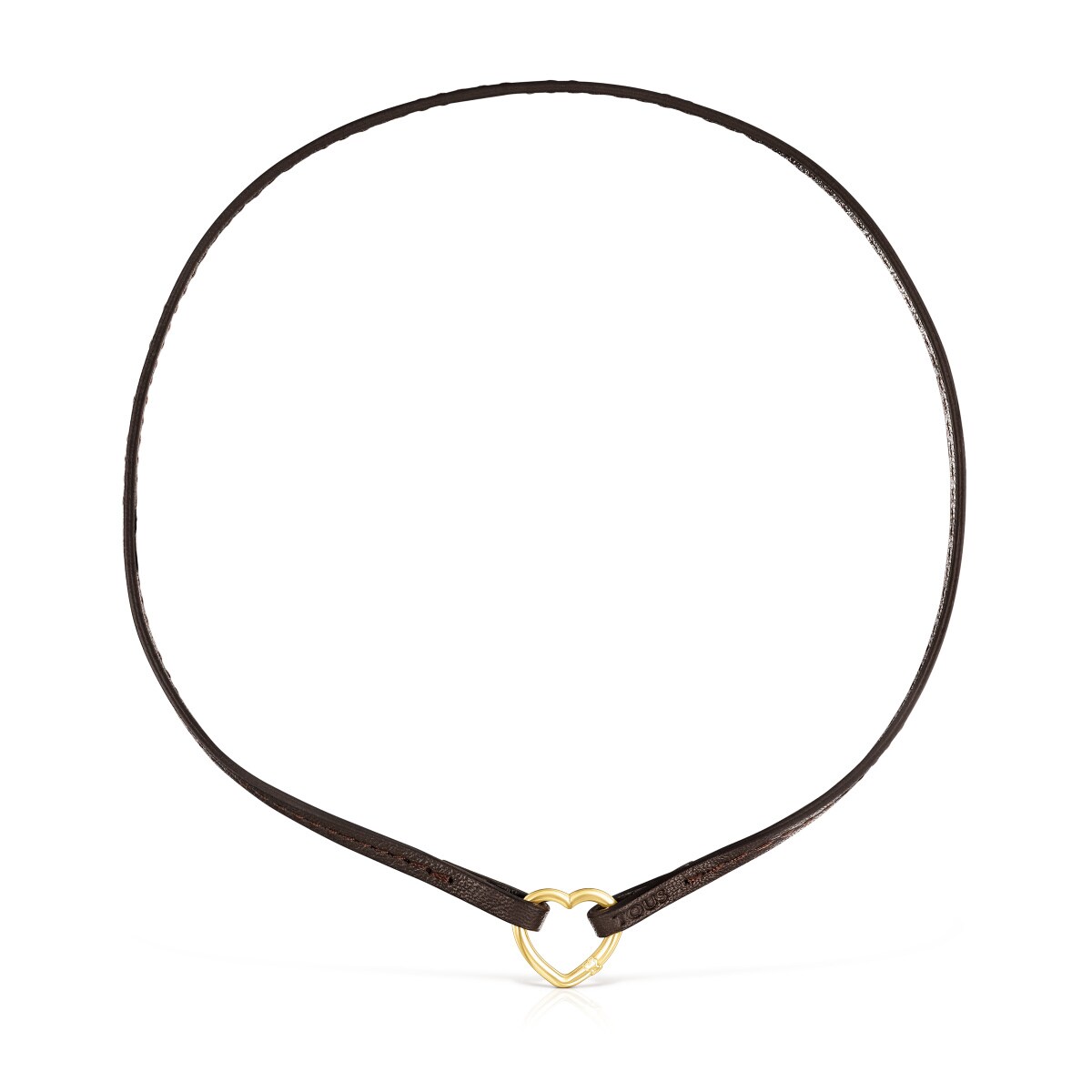 Hold 18K Solid Gold heart and brown Leather Necklace | TOUS