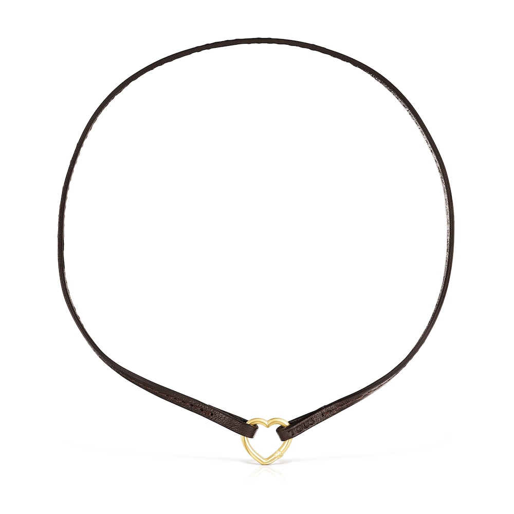 Hold Gold heart and brown Leather Necklace image number 0