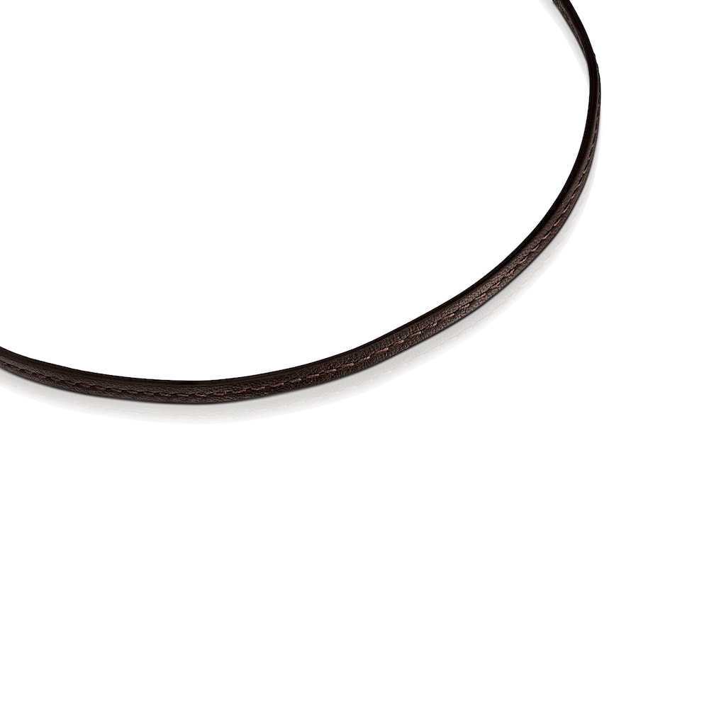 Hold Gold heart and brown Leather Necklace image number 2