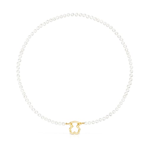 Gold Hold Bear Necklace with Pearls