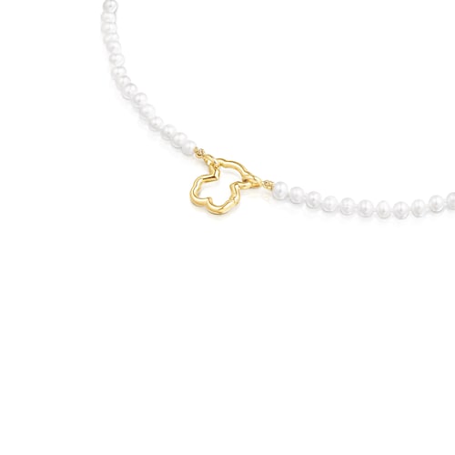 Gold Hold Bear Necklace with Pearls
