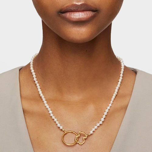 Gold Hold Bear Necklace with Pearls