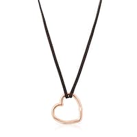 Collar largo corazón con baño de oro rosa 18 kt sobre plata y cuero marrón Hold