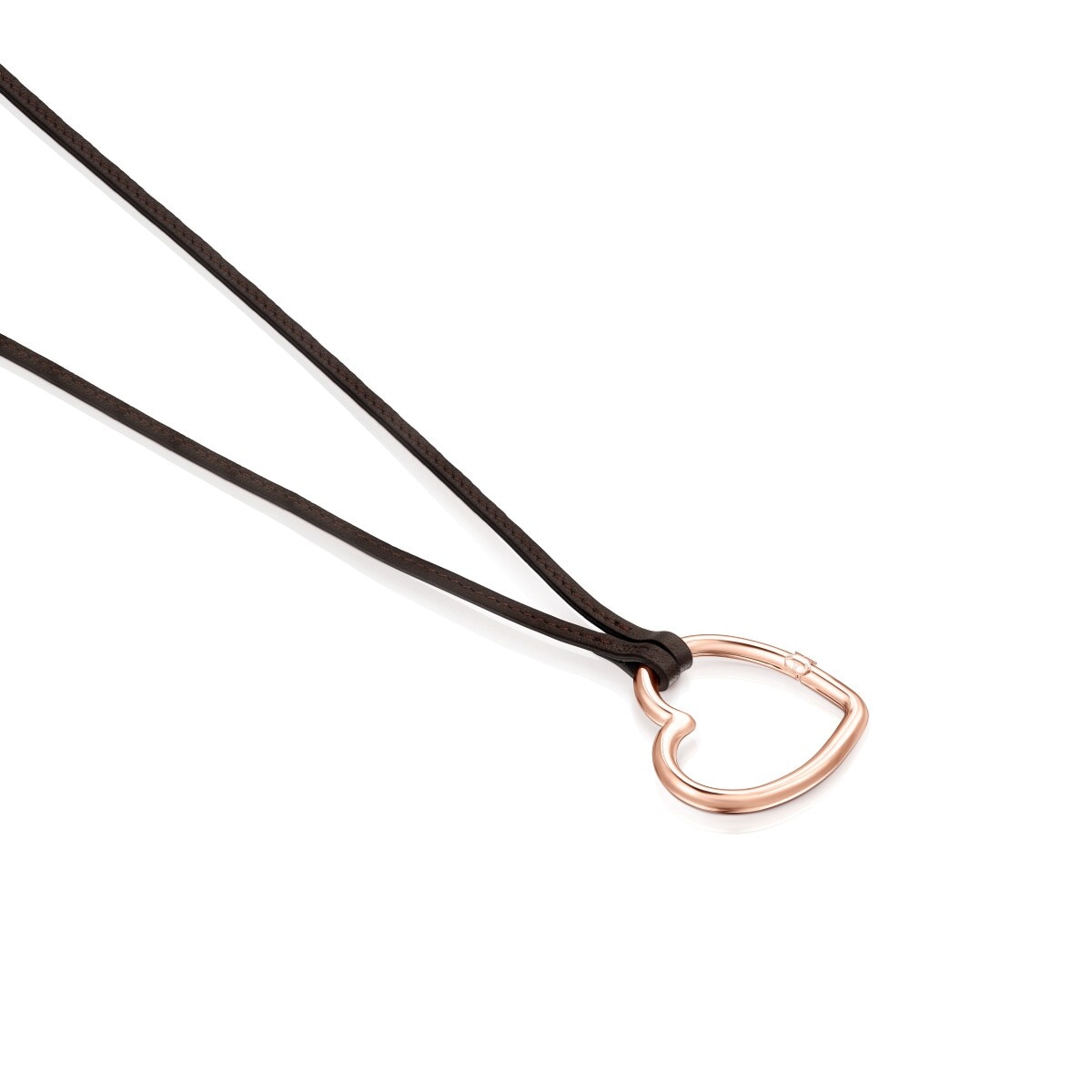 Long Hold heart necklace in Rose Vermeil and brown Leather