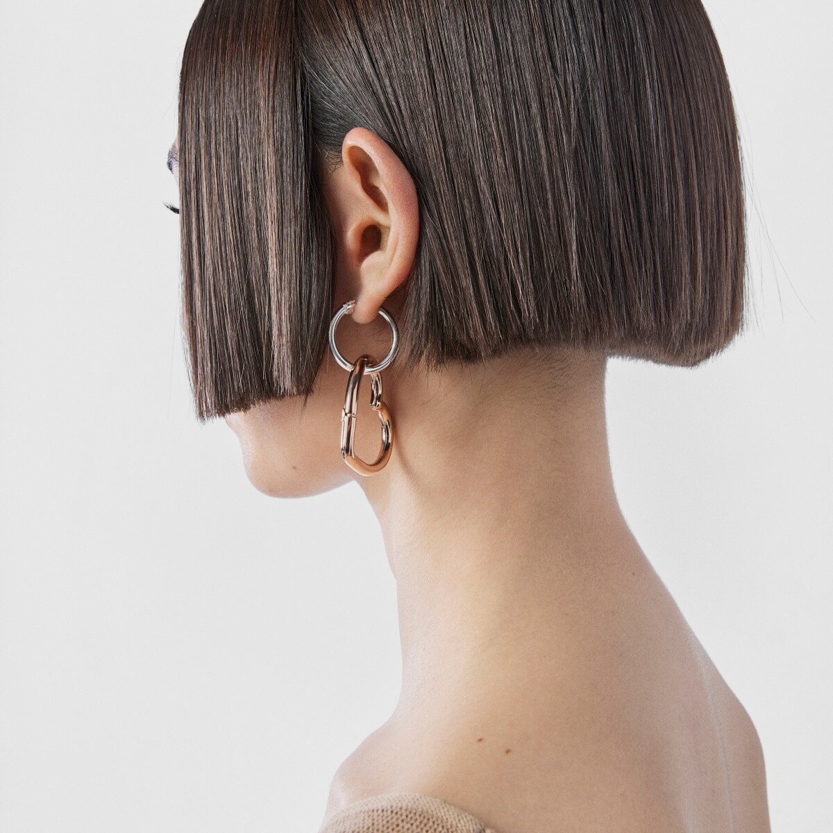 Long Hold heart necklace in Rose Vermeil and brown Leather