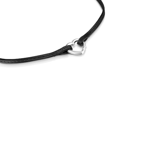 TOUS Hold heart Necklace in Silver and black Leather