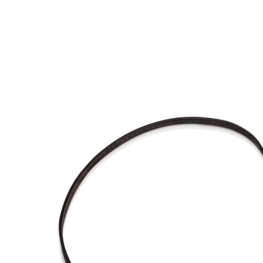 Hold heart Necklace in Rose Vermeil and brown Leather image number 2