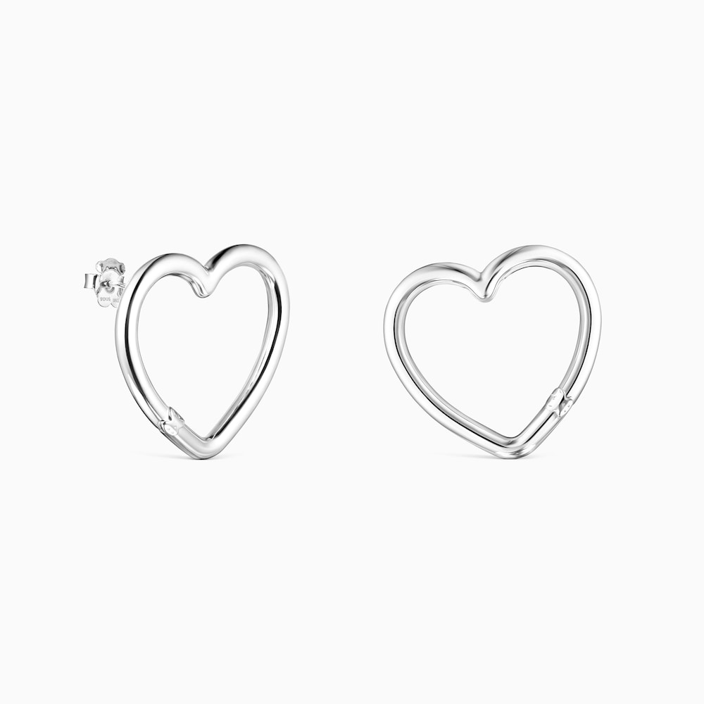 Pendientes grandes coraz&oacute;n de plata Hold