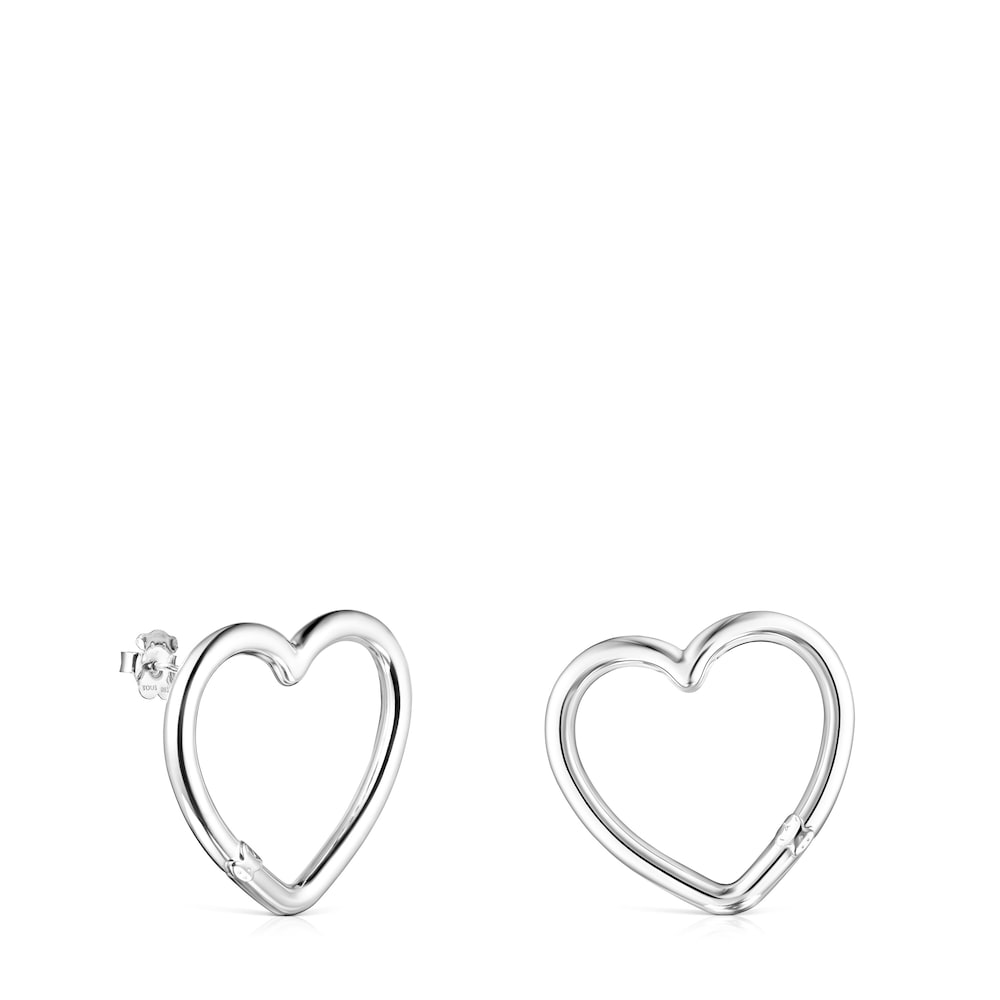 Pendientes grandes corazón de plata Hold image number 0