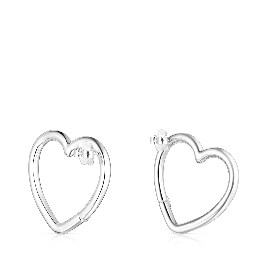 Pendientes grandes coraz&oacute;n de plata Hold
