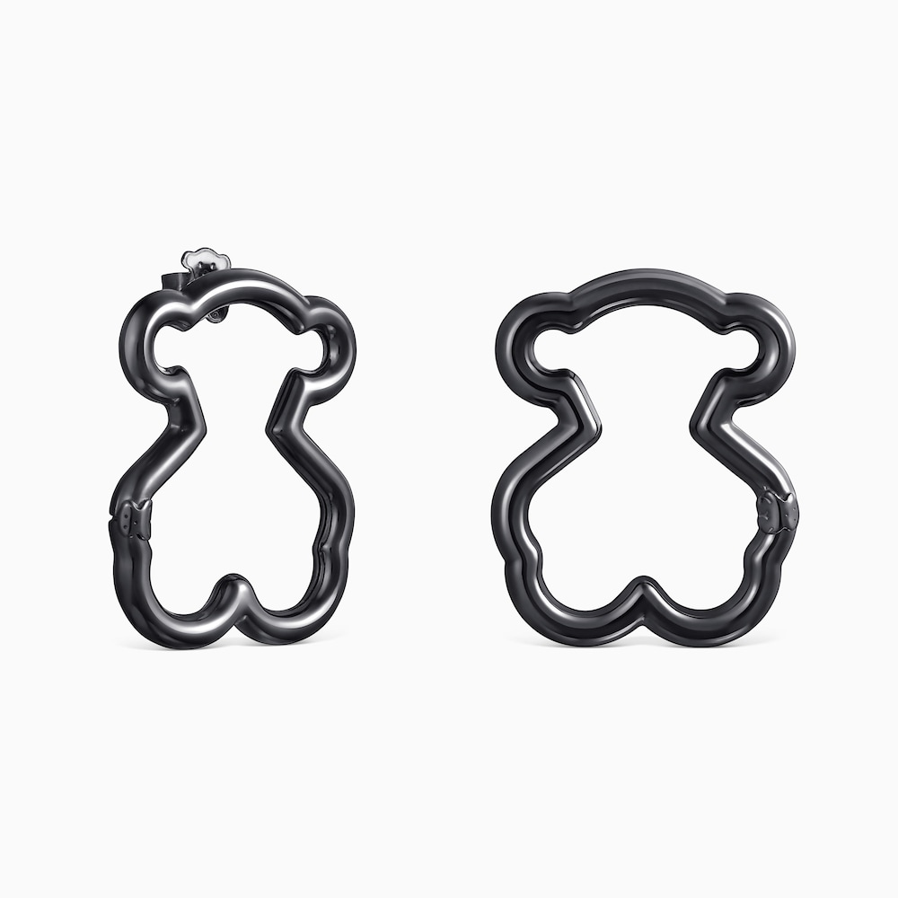 Pendientes grandes oso de plata dark silver Hold
