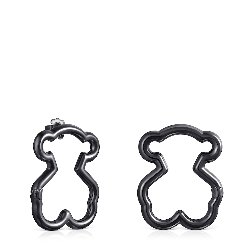 Large Hold Dark Silver Bear Earrings image number 0