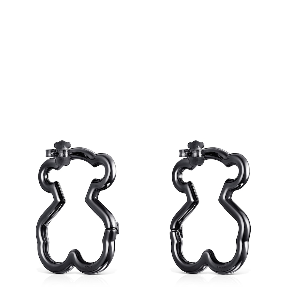 Large Hold Dark Silver Bear Earrings image number 2