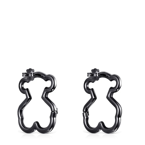 Large Hold Dark Silver Bear Earrings