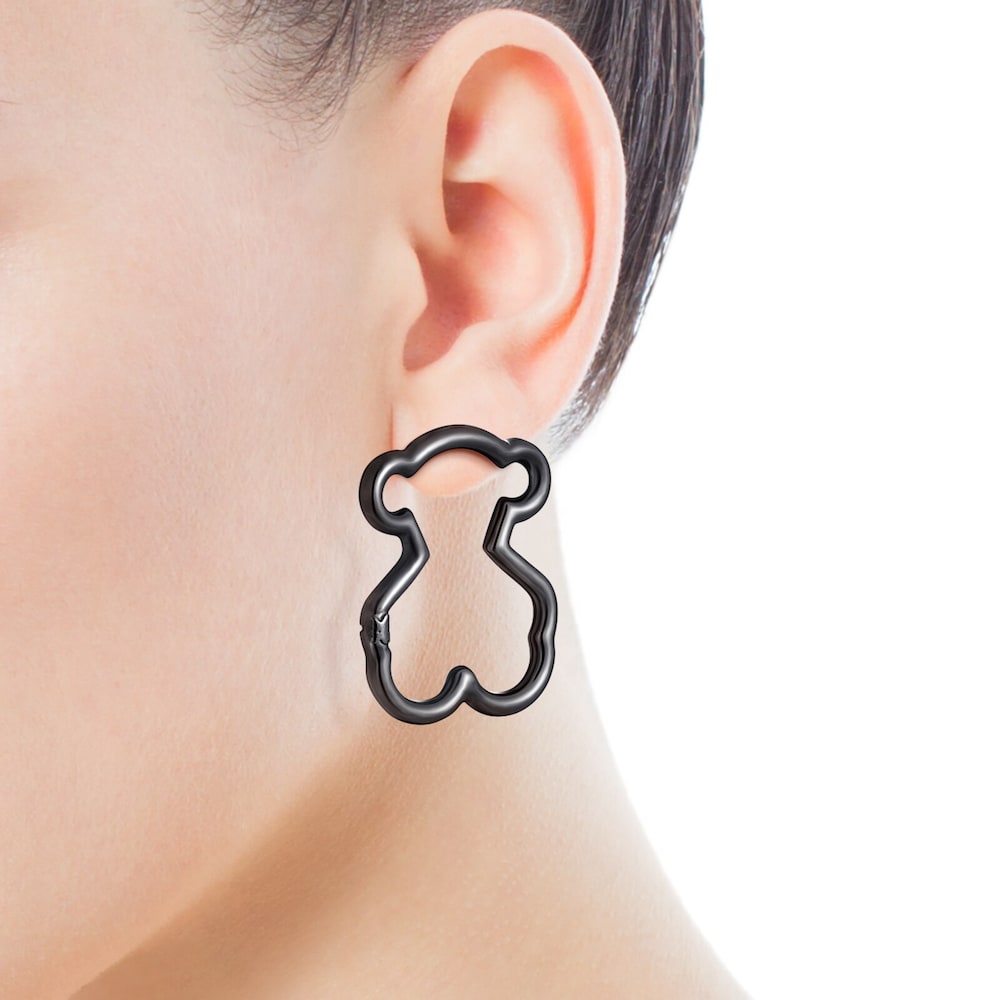 Large Hold Dark Silver Bear Earrings image number 3