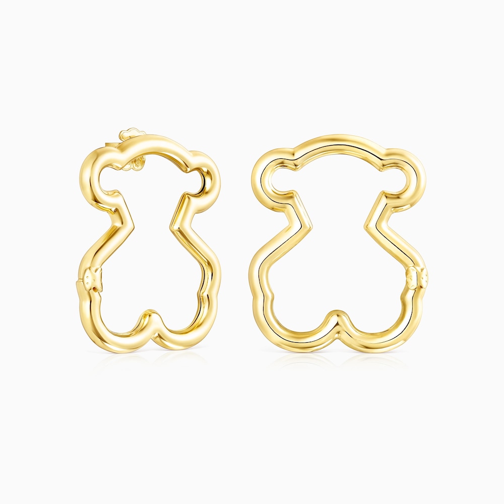 Pendientes grandes oso con ba&ntilde;o de oro 18 kt sobre plata Hold